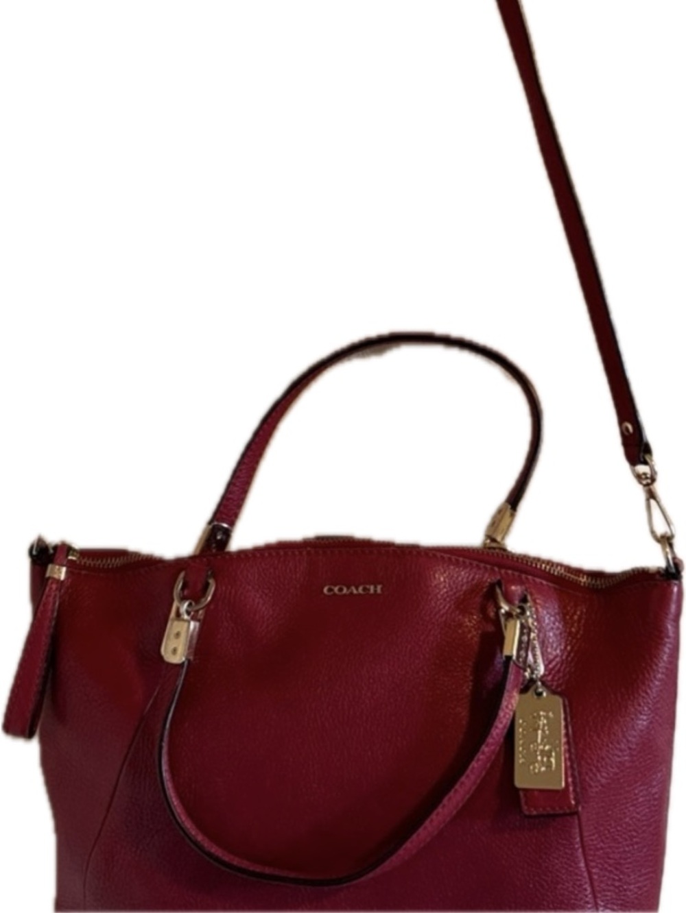 Coach Red Pebbled Leather Kelsey Satchel Crossbody Handbag Gold Hardware